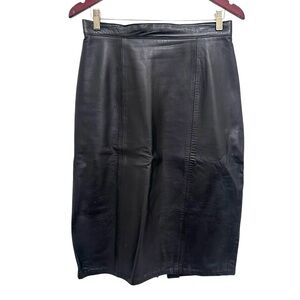 Vintage Firenze Santa Barbara 80s high waisted black leather midi skirt size 8